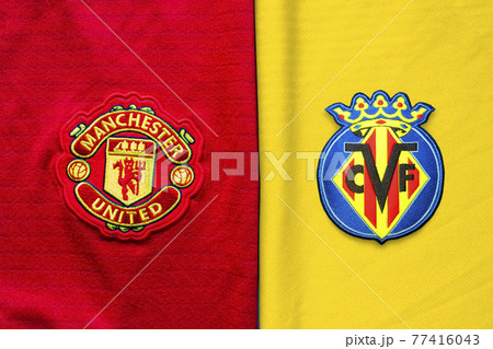 Stadium Miejski w Gdansku, Gdansk City, Poland. May 8, 2021. Manchester United vs Villarreal CF jerseys. Concept: UEFA Europa League Final. 77416043