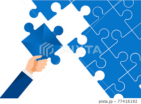パズルを持つ手、マッチングのイラストイメージ、ベクター素材 77416192