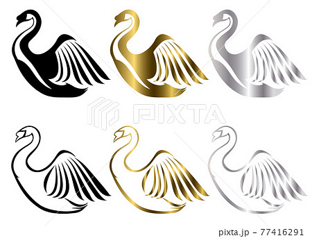 Set Of Six Vector Images Of Various Swan Symbol のイラスト素材