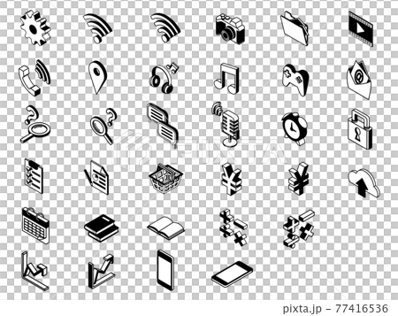 智能手機功能圖標等距材料黑白 智能手機功能圖標等距材料黑白 77416536