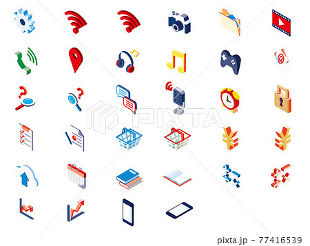 スマートフォン　機能アイコン　アイソメトリック素材 77416539