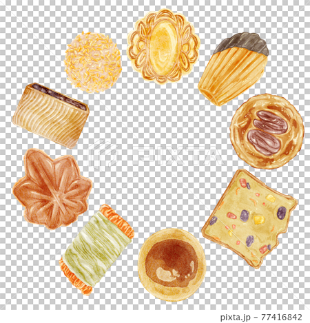 來自世界各地的各種烘焙食品 手繪水彩風格插圖 77416842