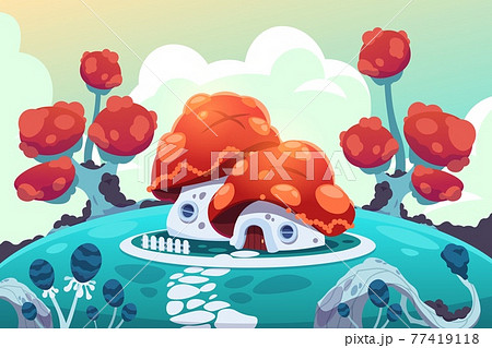 Cartoon Forest House Fairy Gnome Village のイラスト素材