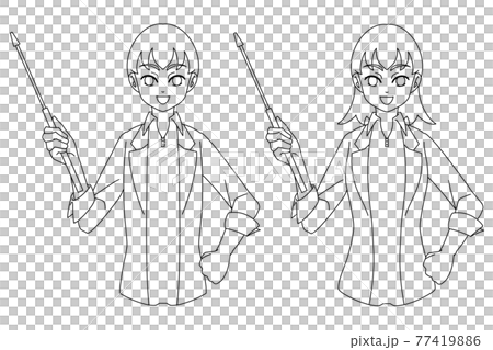 Line art of a person with a pointer - Stock Illustration [77419886] - PIXTA