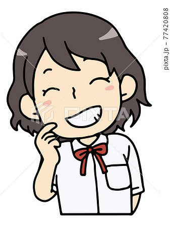 頬をかく女子学生のバストアップのイラスト素材