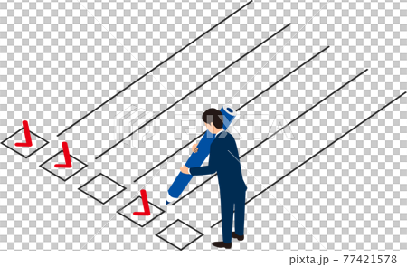 チェックイメージとペンを持つ男性のイラスト 77421578