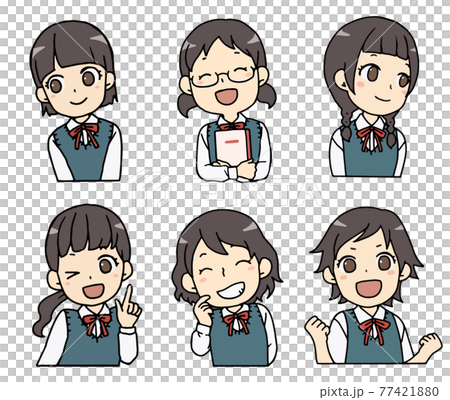 ニットベストを着た女子学生のバストアップのイラスト素材