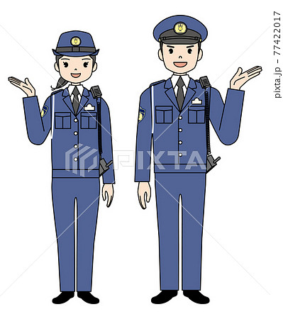 笑顔で説明 女性警察官 男性警察官のイラスト素材