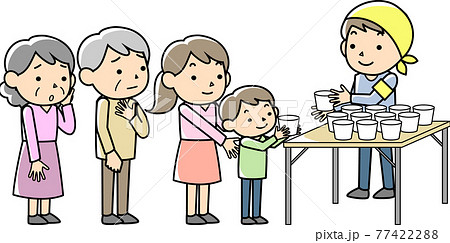 災害時の避難所での炊き出し 77422288