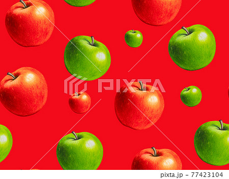 Red And Green Apple Seamless Pattern Hand のイラスト素材