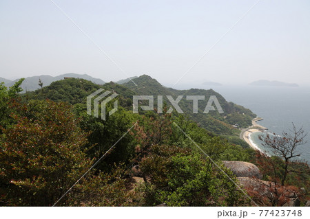 日本の岡山県笠岡市の白石島の美しい風景 77423748