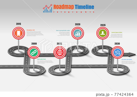 Business roadmap timeline infographic template with road sign, vector illustration 77424364