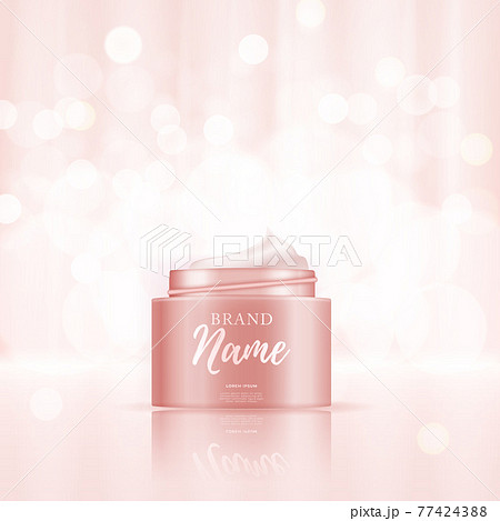 3D Realistic Natural beauty cosmetic product for face or body care on glossy bokeh background. Design Template of Fashion Cosmetics Product for Ads, flyer or Magazine Background. Vector Illustration 77424388