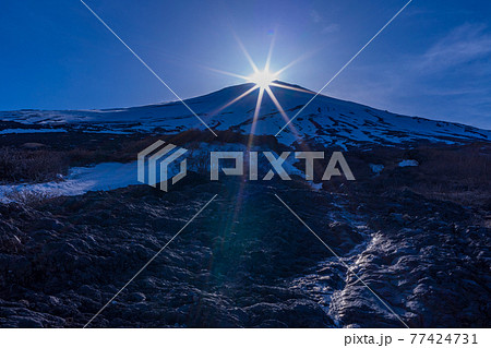 （静岡県）富士山　まぼろしの滝　ダイヤモンド富士 77424731