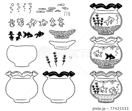 金魚01 線画のイラスト素材
