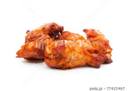 Grilled chicken legs and barbecue chicken on a white background 77425467