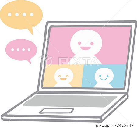 ノートパソコンでのリモート会議・面接のイラスト素材 77425747