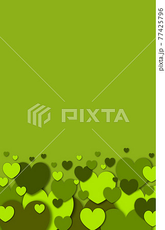 ハート背景素材 大小の緑色系ハートが下から湧き上がるイメージ 縦 他色有り 77425796