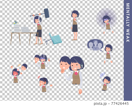 精神的に弱っているインカムをつけたビジネス女性のセット 精神的に弱っているインカムをつけたビジネス女性のセット 77426445