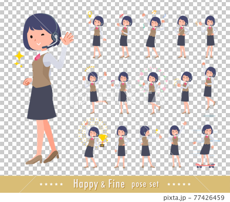 元気なポーズをしているインカムをつけたビジネス女性のセット 元気なポーズをしているインカムをつけたビジネス女性のセット 77426459