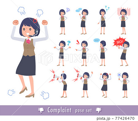 不満を表現しているインカムをつけたビジネス女性のセット 77426470