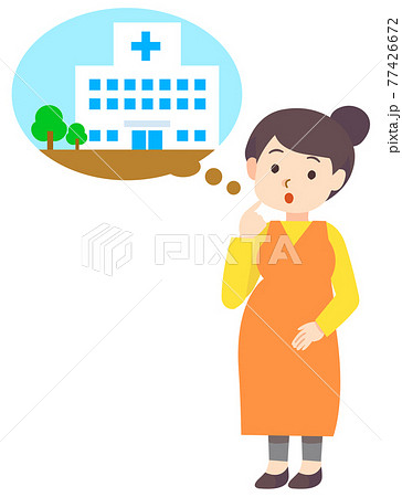病院について考える妊婦 病院について考える妊婦 77426672