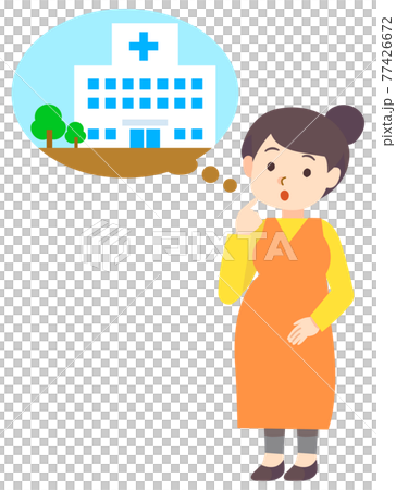 病院について考える妊婦 病院について考える妊婦 77426672