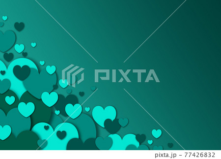 ハート背景素材 大小の緑色系ハートが左斜め下から湧き上がるフレーム 横 他色有り ハート背景素材 大小の緑色系ハートが左斜め下から湧き上がるフレーム 横 他色有り 77426832