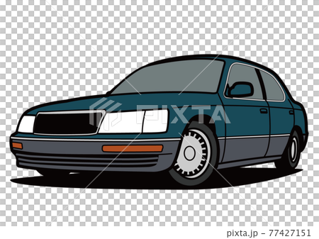 懐かしめ国産ビッグセダン　緑色系　自動車イラスト 77427151