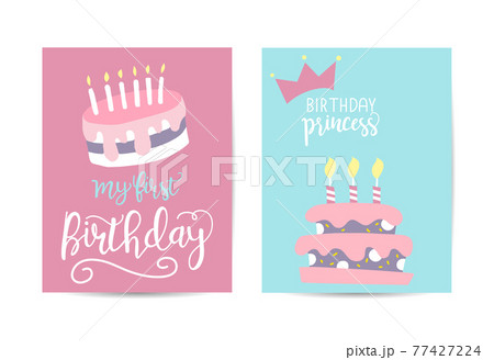 Greeting card happy birthday. Two variants of different color. 77427224