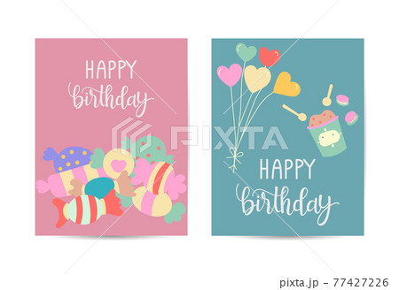 Happy birthday card frame with element balloon candy 77427226