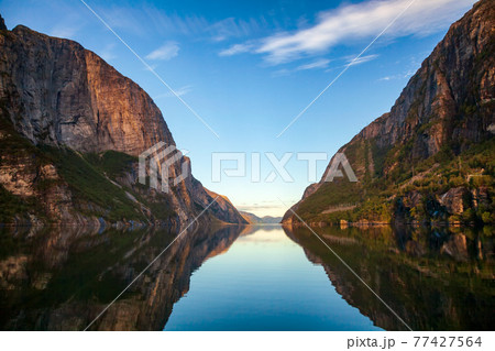 Morning at Lysefjord Forsand Rogaland Norway Scandinavia 77427564