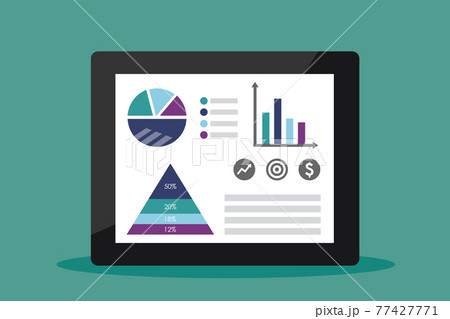 Business data market and charts on a tablet. Vector illustration. 77427771