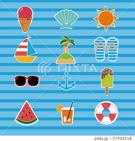 夏にぴったりかわいいイラストセット　ストライプ 77430218