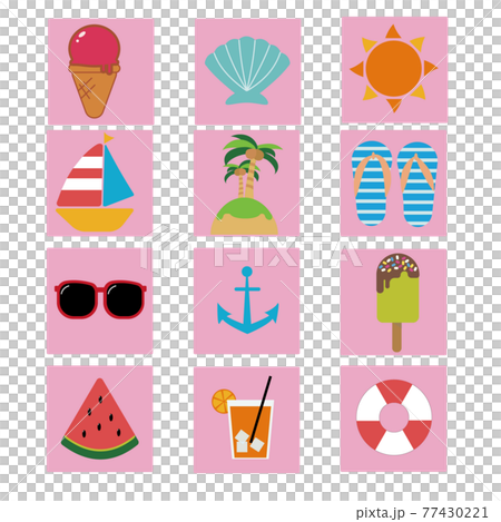 夏にぴったりかわいいイラストセット　ピンク 77430221