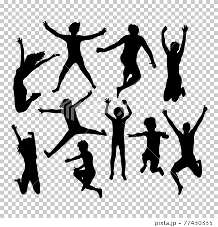 ピープル 透過 自然 家族 団らん 休日 休み 週末 公園 子ども 人々 群衆 シルエット モノクロのイラスト素材