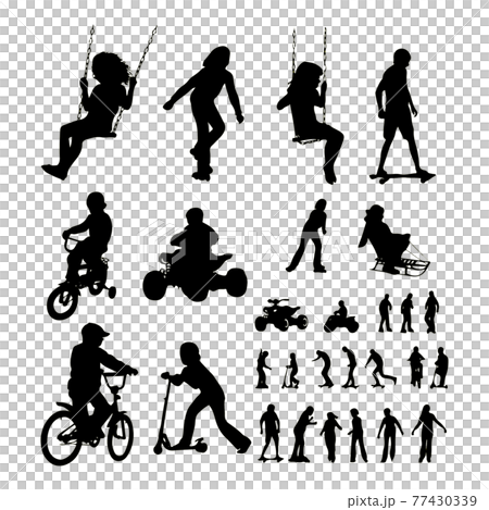 ピープル 透過 自然 家族 団らん 休日 休み 週末 公園 子ども 人々 群衆 シルエット モノクロのイラスト素材