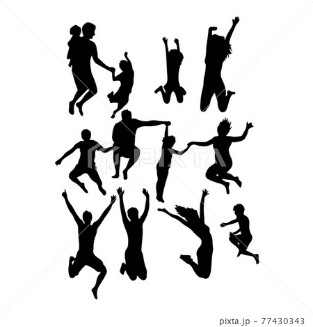 ピープル 透過 自然 家族 団らん 休日 休み 週末 公園 子ども 人々 群衆 シルエット モノクロのイラスト素材