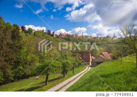 Rothenburg ob der Tauber Old Town skyline Bavaria Germany 77430931