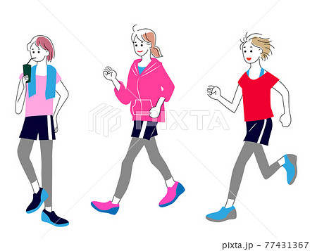 ジョギング ウォーキングする女性のイラスト素材のイラスト素材