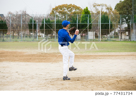草野球をする男性 草野球をする男性 77431734