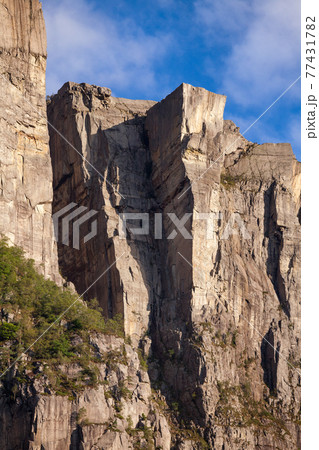 Preikestolen steep cliff major tourist attraction at Lysefjord Forsand Rogaland Norway Scandinavia Preikestolen steep cliff major tourist attraction at Lysefjord Forsand Rogaland Norway Scandinavia 77431782