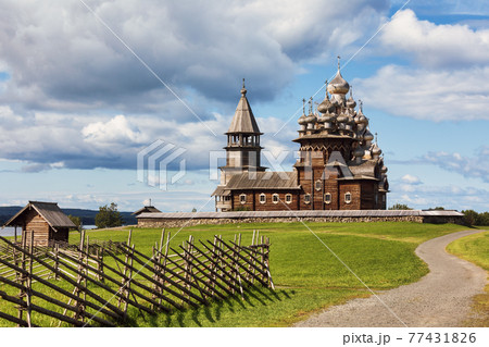 Kizhi Pogost historical wooden churches at Onega lake Karelia Russia Kizhi Pogost historical wooden churches at Onega lake Karelia Russia 77431826