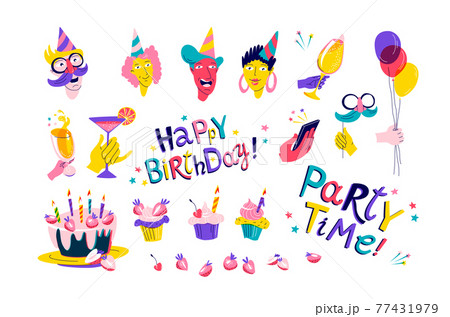 Friends at a birthday party set. Happy Birthday Party Time Friends at a birthday party set. Happy Birthday Party Time 77431979