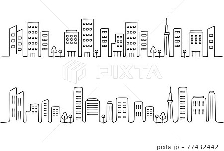 手書き風の都会の街並み ビル 線画のイラスト素材