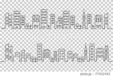 Handwritten urban cityscape building line art 77432442