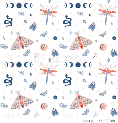 Moth pattern, butterfly summer seamless pattern, moon moth, modern insects texture, wings background 77433389