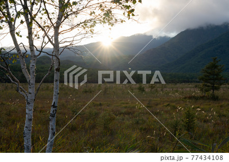 栃木県日光市 奥日光 草紅葉へと変わる戦場ヶ原と夕日 (9月) 栃木県日光市 奥日光 草紅葉へと変わる戦場ヶ原と夕日 (9月) 77434108