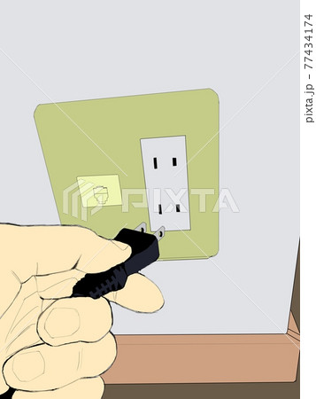 コンセントにプラグを挿入するリアルな手のシンプルイラスト3のイラスト素材