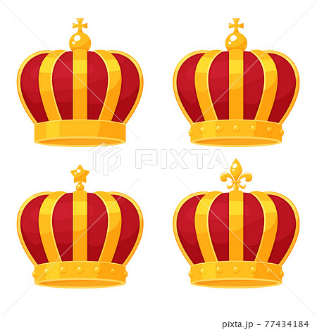 かわいい王冠のイラスト素材セット 赤 金のイラスト素材